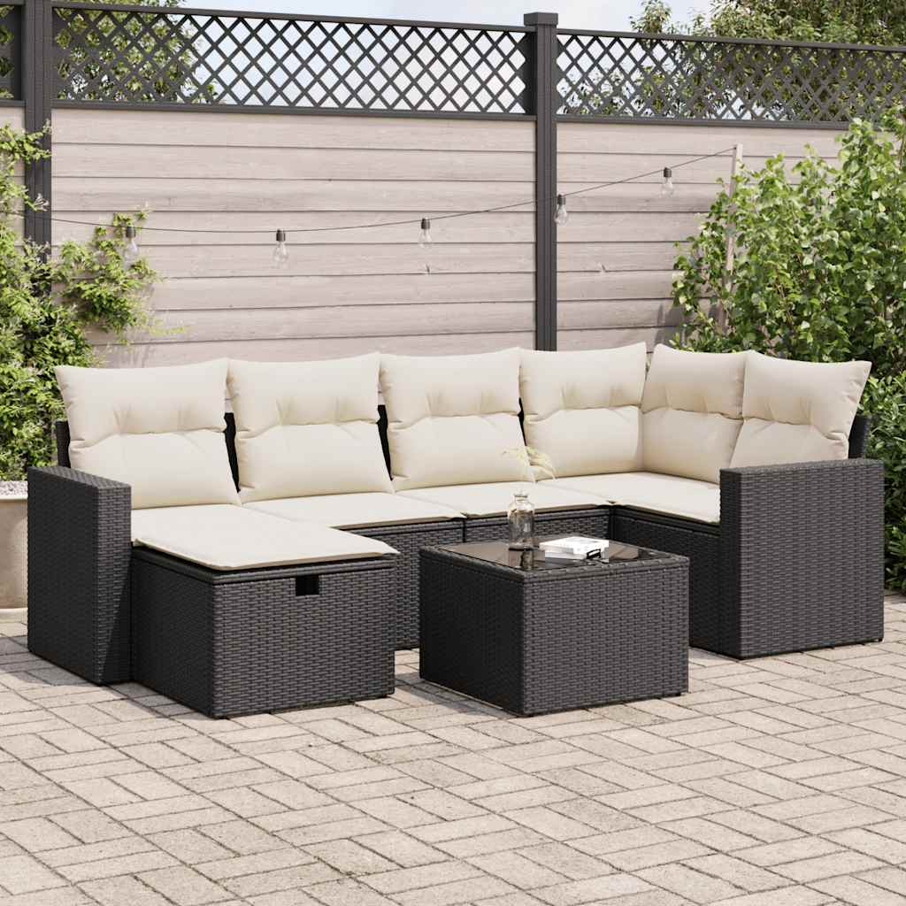 sofasæt til haven 7 dele med hynder polyrattan sort