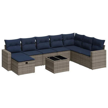 sofasæt til haven 9 dele med hynder polyrattan grå