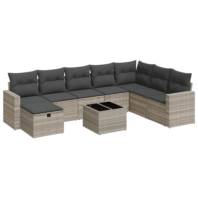 sofasæt til haven 9 dele med hynder polyrattan lysegrå