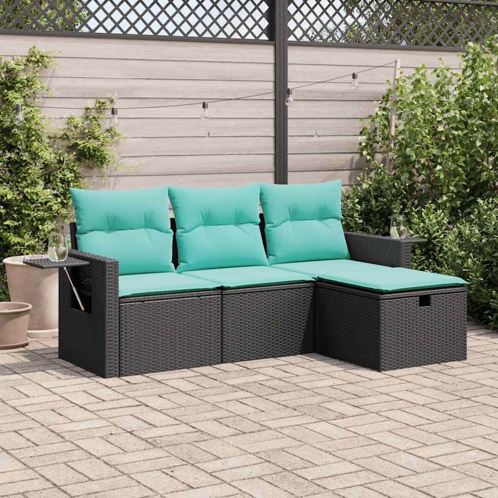 sofasæt til haven 4 dele med hynder polyrattan sort