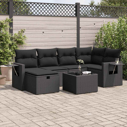 sofasæt til haven 7 dele med hynder polyrattan sort