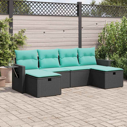 sofasæt til haven 6 dele med hynder polyrattan sort