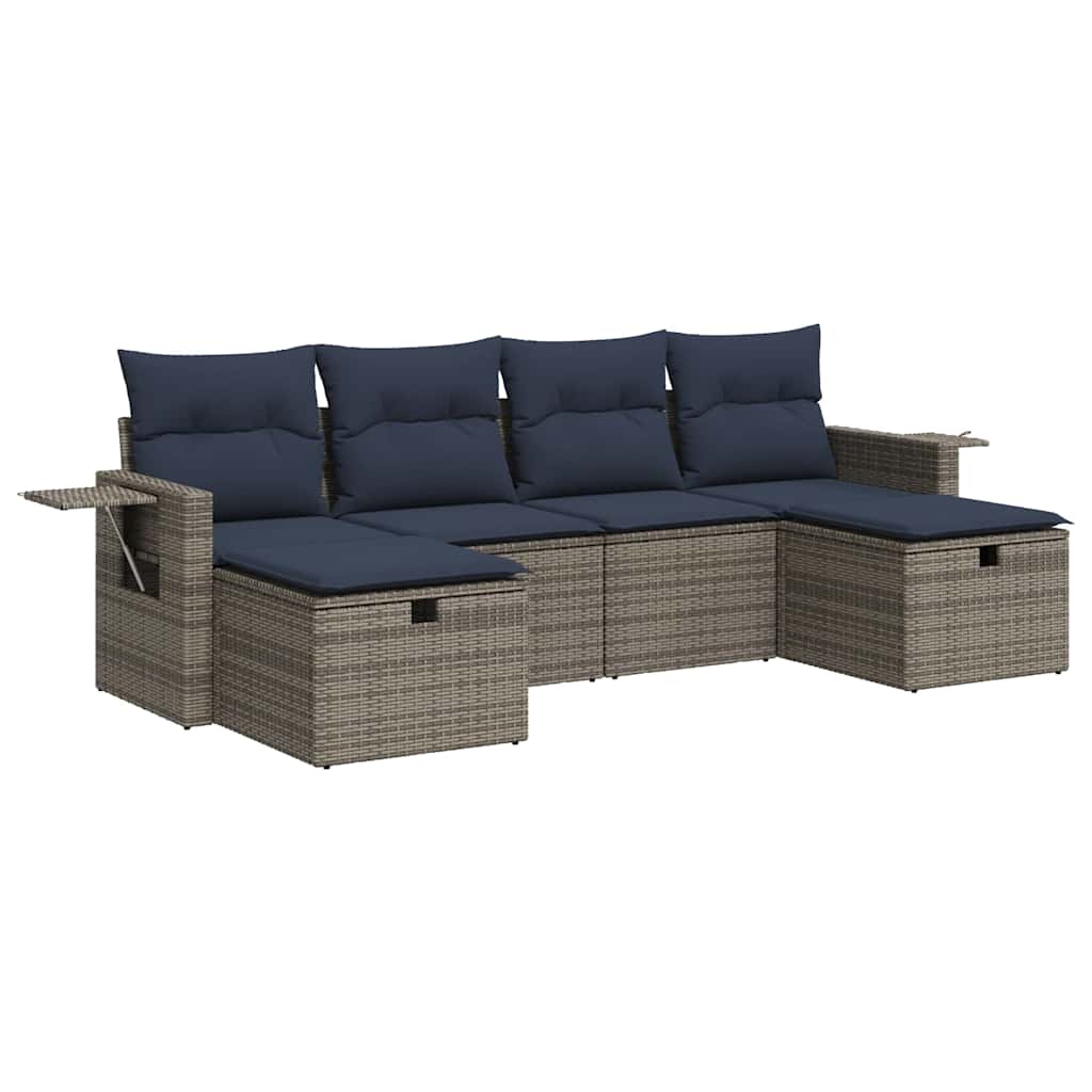 sofasæt til haven 6 dele med hynder polyrattan grå
