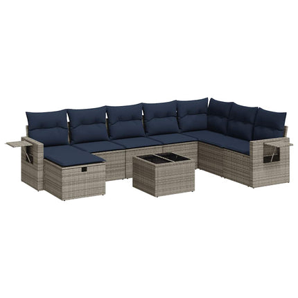 sofasæt til haven 9 dele med hynder polyrattan grå