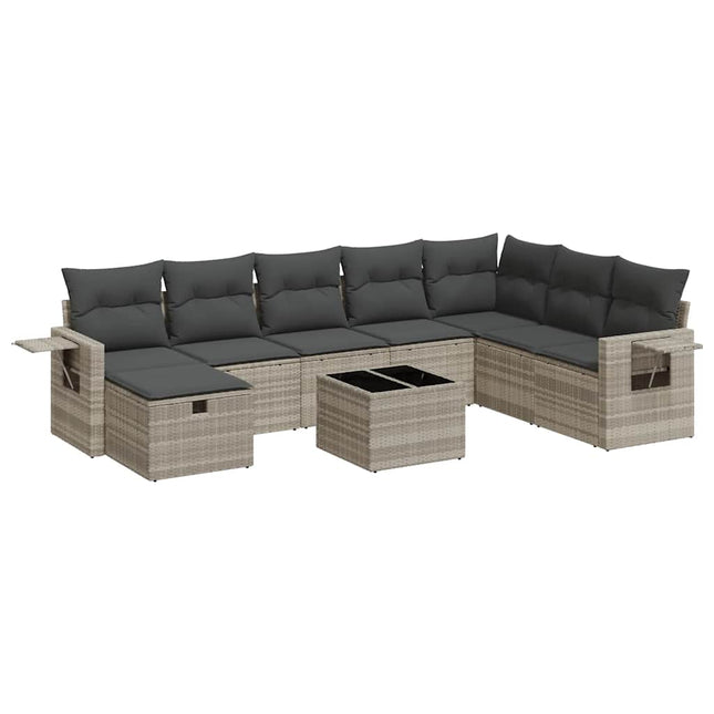 sofasæt til haven 9 dele med hynder polyrattan lysegrå