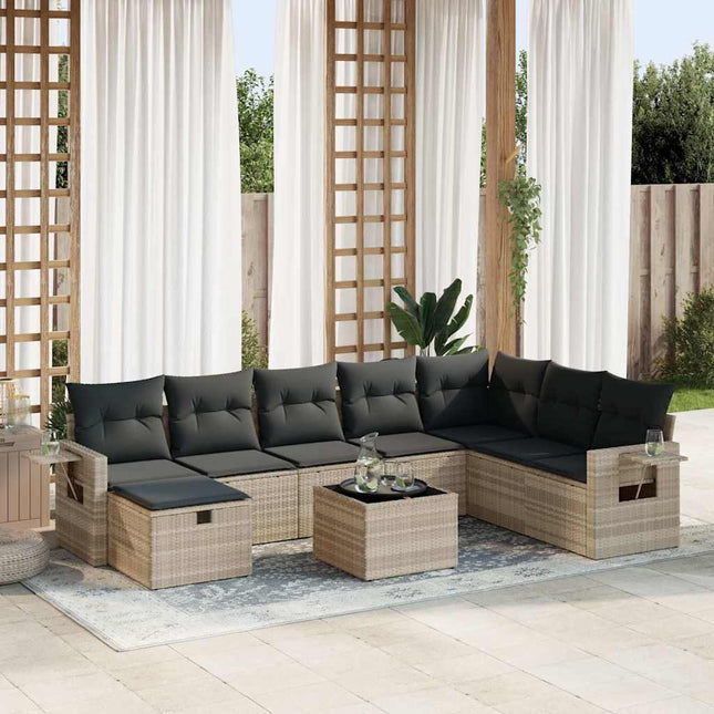 sofasæt til haven 9 dele med hynder polyrattan lysegrå