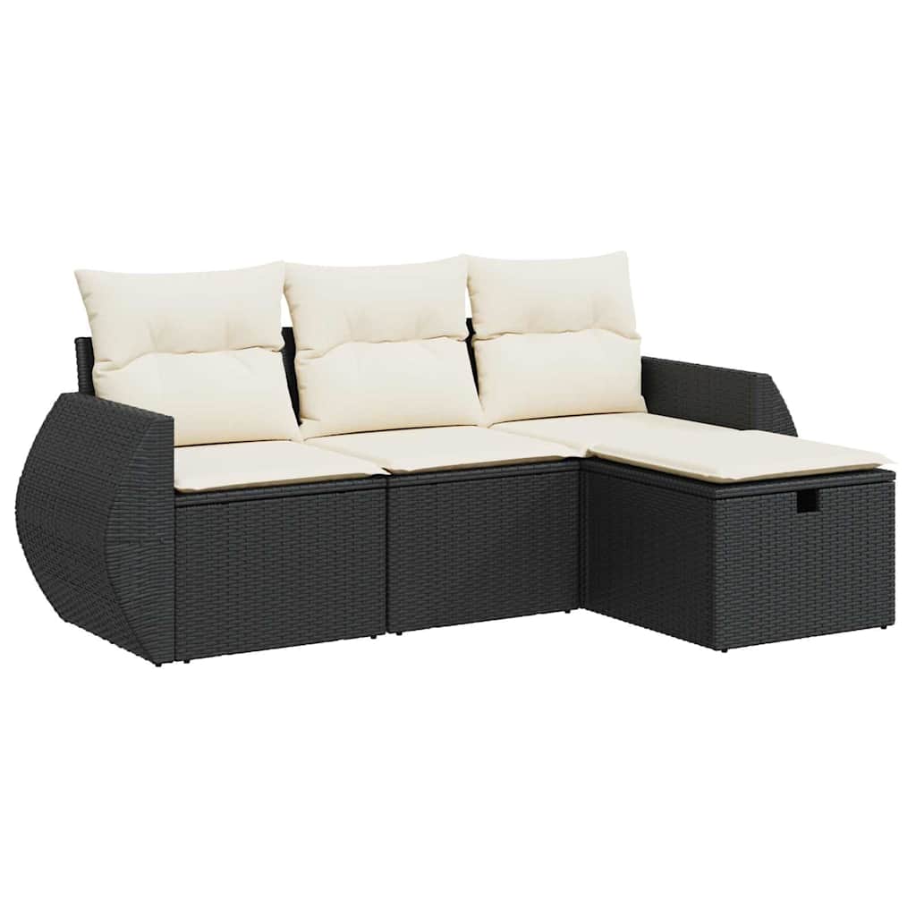 sofasæt til haven 4 dele med hynder polyrattan sort