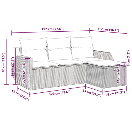 sofasæt til haven 4 dele med hynder polyrattan sort