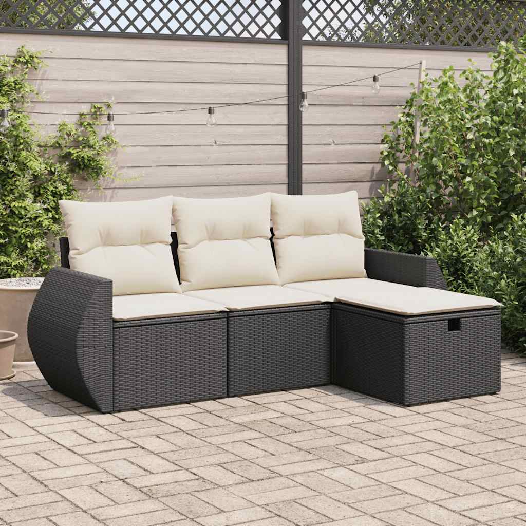 sofasæt til haven 4 dele med hynder polyrattan sort