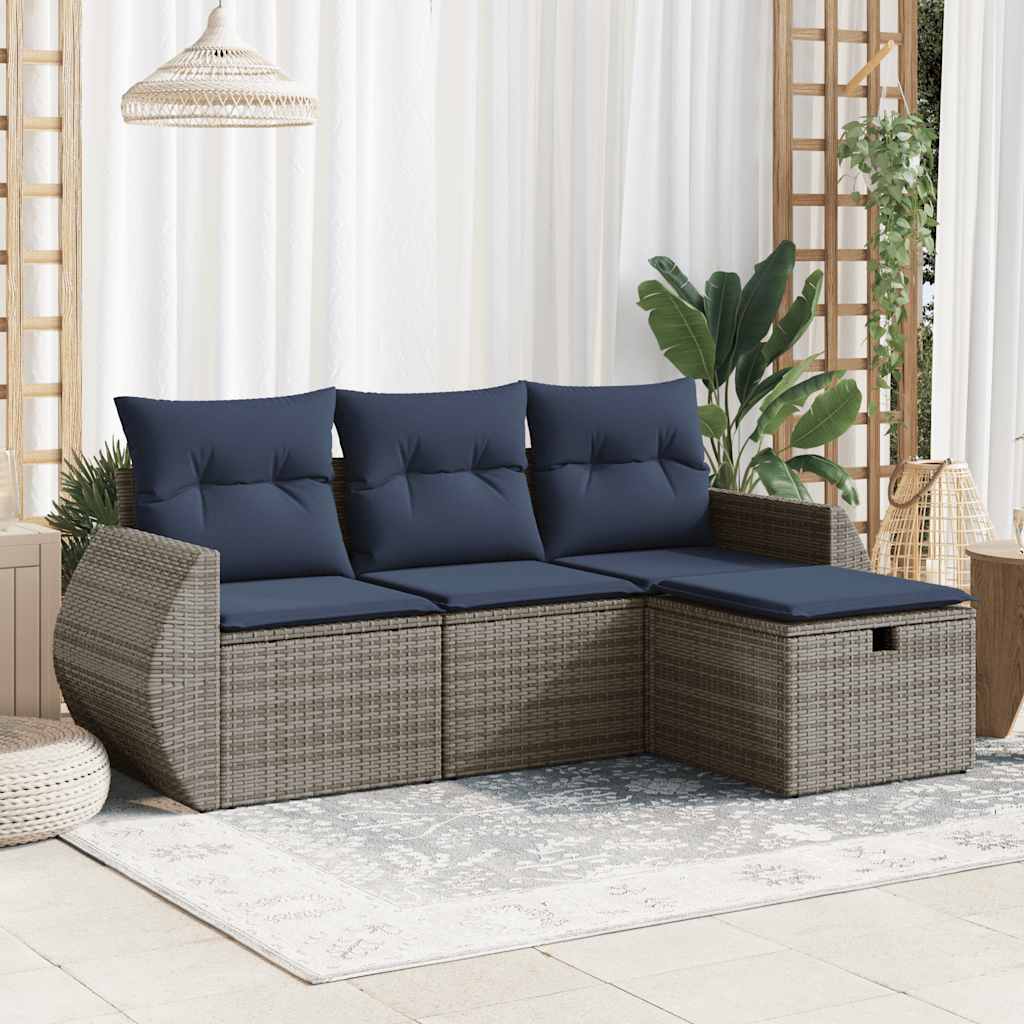 sofasæt til haven 4 dele med hynder polyrattan grå