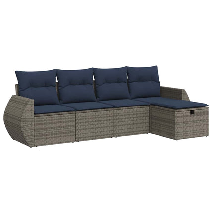 sofasæt 5 dele med hynder polyrattan grå