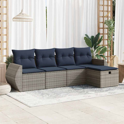sofasæt 5 dele med hynder polyrattan grå