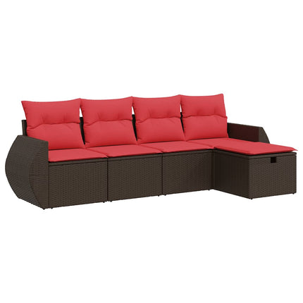 sofasæt til haven 5 dele med hynder polyrattan brun