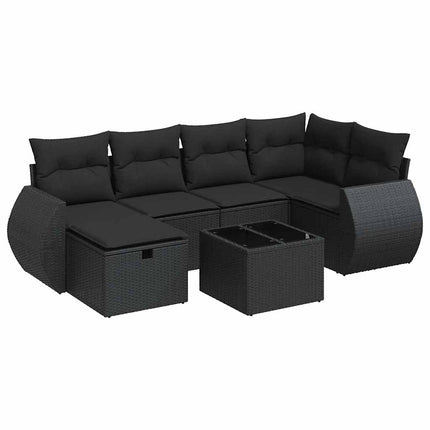 sofasæt til haven 7 dele med hynder polyrattan sort