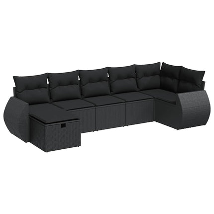 sofasæt til haven 7 dele med hynder polyrattan sort