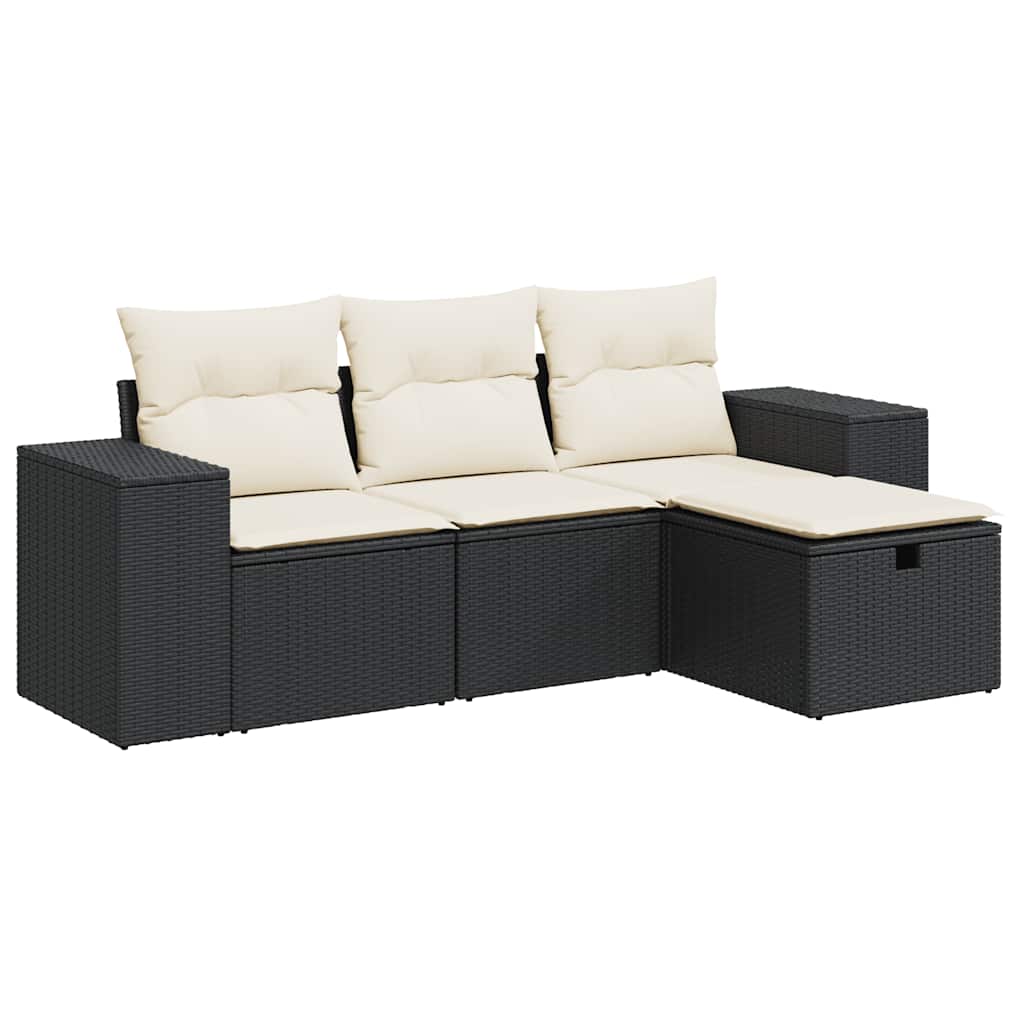 sofasæt til haven 4 dele med hynder polyrattan sort