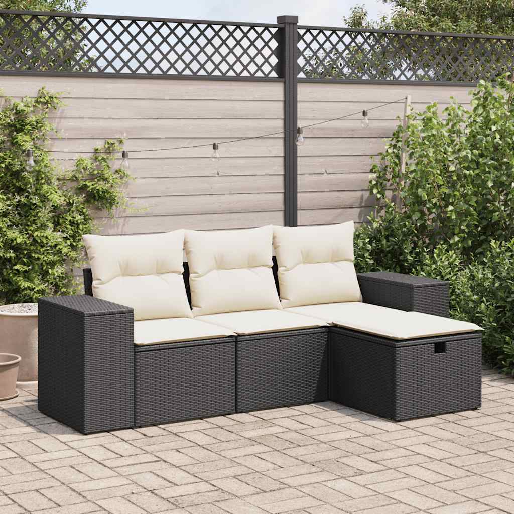 sofasæt til haven 4 dele med hynder polyrattan sort