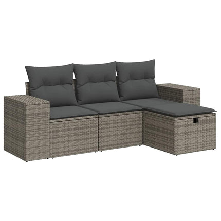 sofasæt til haven 4 dele med hynder polyrattan grå