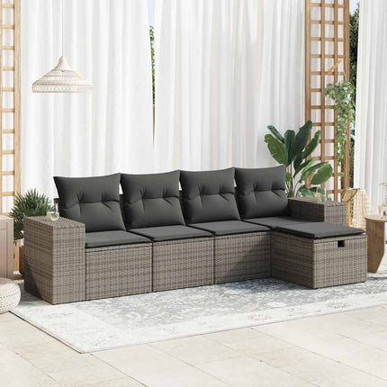 sofasæt 5 dele med hynder polyrattan grå