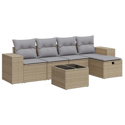 sofasæt til haven 6 dele med hynder polyrattan beige