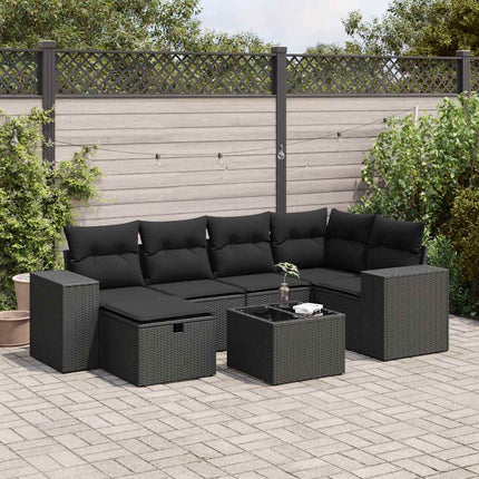 sofasæt til haven 7 dele med hynder polyrattan sort