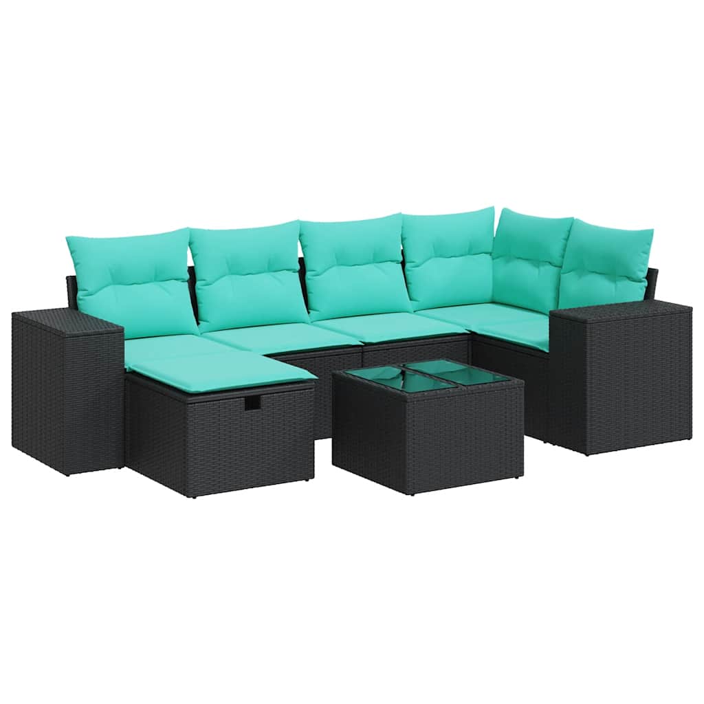 sofasæt til haven 7 dele med hynder polyrattan sort