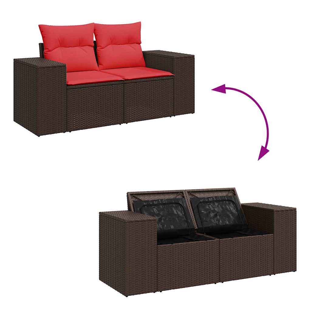 sofasæt til haven 7 dele med hynder polyrattan brun