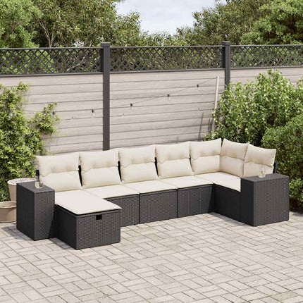 sofasæt til haven 7 dele med hynder polyrattan sort