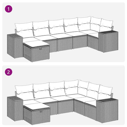 sofasæt til haven 7 dele med hynder polyrattan brun