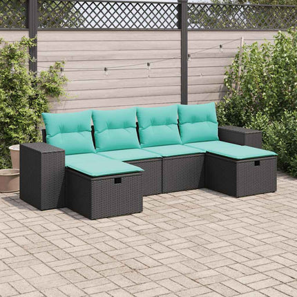 sofasæt til haven 6 dele med hynder polyrattan sort