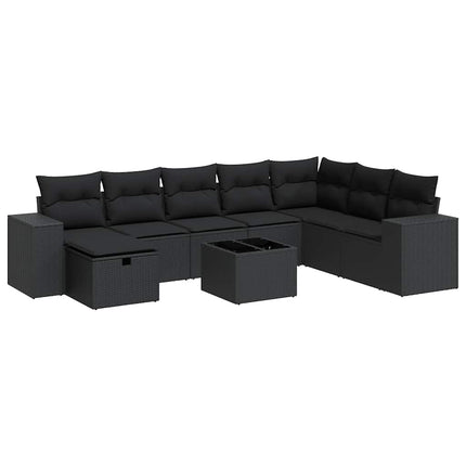 sofasæt til haven 9 dele med hynder polyrattan sort