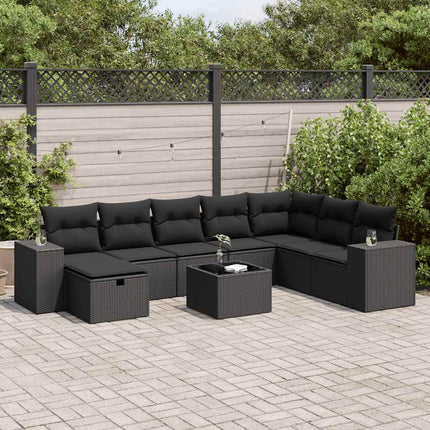 sofasæt til haven 9 dele med hynder polyrattan sort