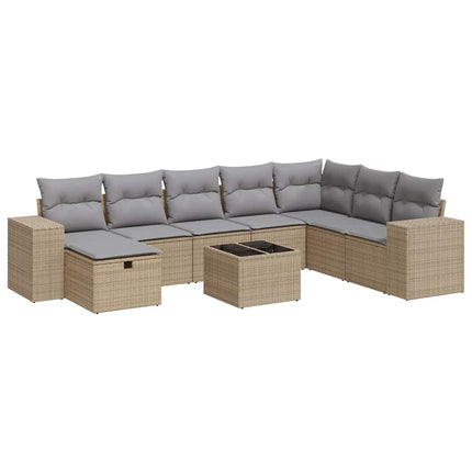 sofasæt til haven 9 dele med hynder polyrattan beige