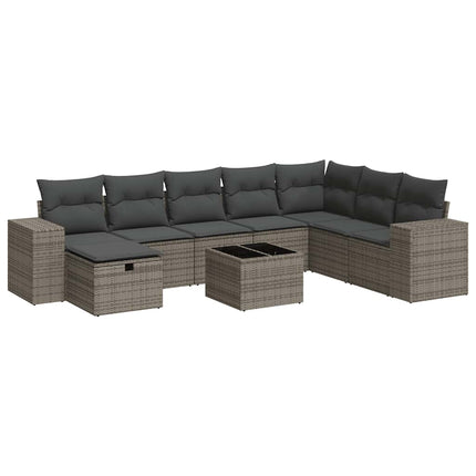 sofasæt til haven 9 dele med hynder polyrattan grå
