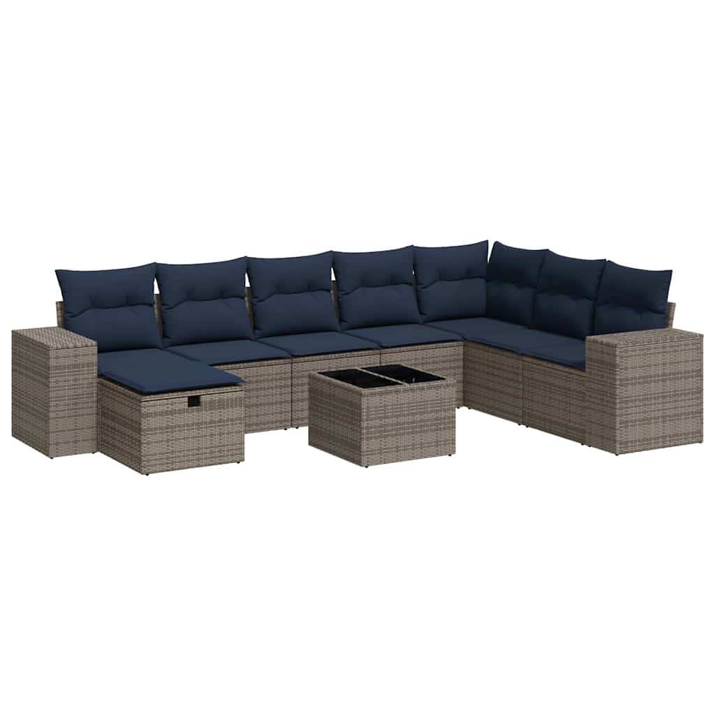 sofasæt til haven 9 dele med hynder polyrattan grå
