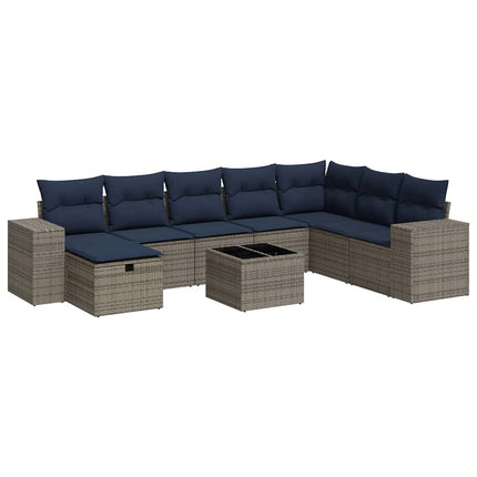 sofasæt til haven 9 dele med hynder polyrattan grå