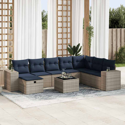 sofasæt til haven 9 dele med hynder polyrattan grå