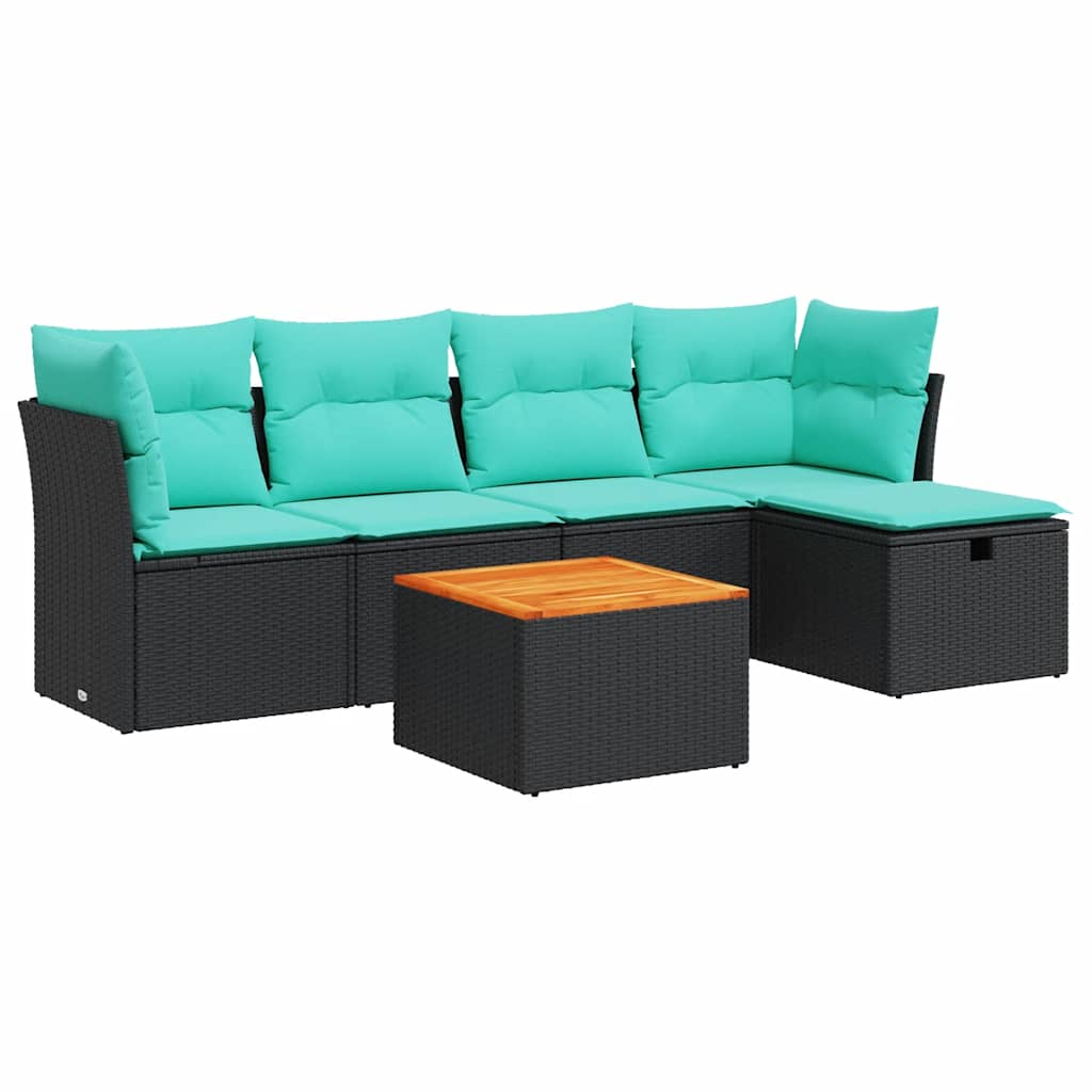 sofasæt til haven 6 dele med hynder polyrattan sort