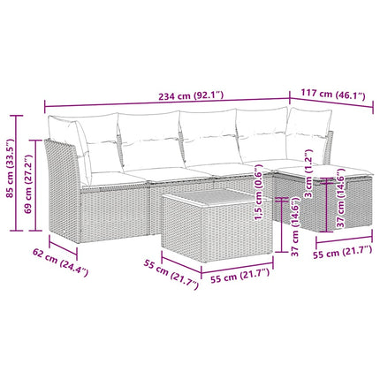 sofasæt til haven 6 dele med hynder polyrattan sort