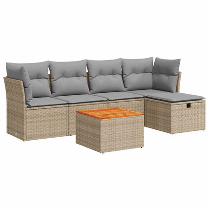 sofasæt til haven 6 dele med hynder polyrattan beige