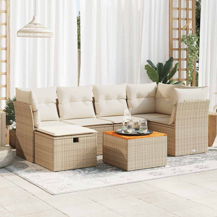 sofasæt til haven 7 dele med hynder polyrattan beige