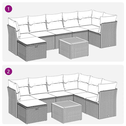 sofasæt til haven 8 dele med hynder polyrattan grå