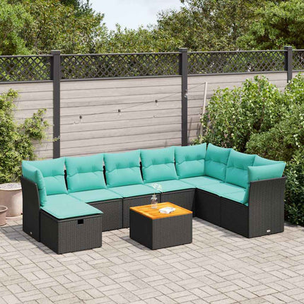 sofasæt til haven 9 dele med hynder polyrattan sort