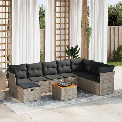 sofasæt til haven 9 dele med hynder polyrattan grå