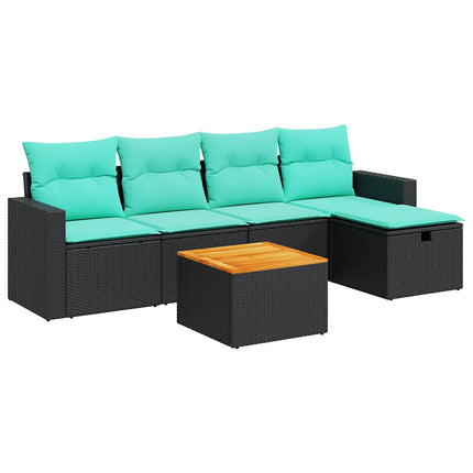 sofasæt til haven 6 dele med hynder polyrattan sort