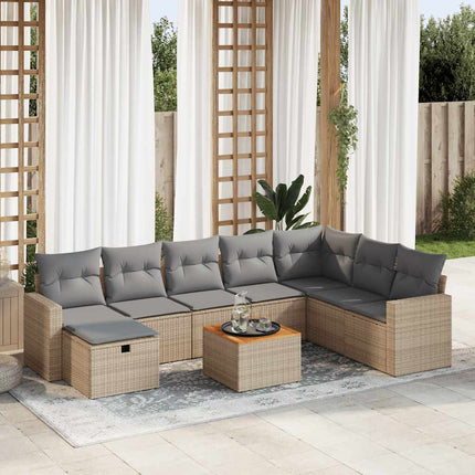 sofasæt til haven 9 dele med hynder polyrattan beige