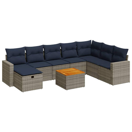 sofasæt til haven 9 dele med hynder polyrattan grå