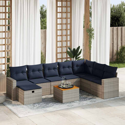 sofasæt til haven 9 dele med hynder polyrattan grå