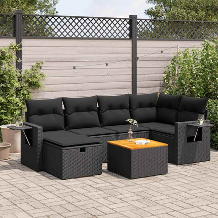 sofasæt til haven 7 dele med hynder polyrattan sort