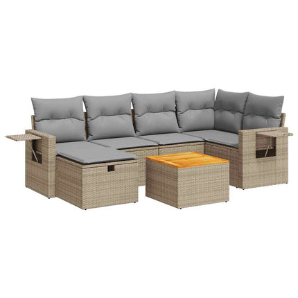 sofasæt til haven 7 dele med hynder polyrattan beige